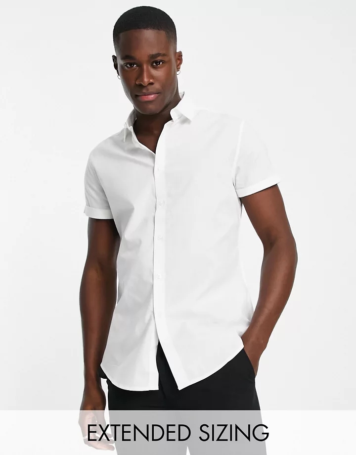 Camisa de corte slim con acabado elástico en blanco de DESIGN Blanco BVbwOoiK