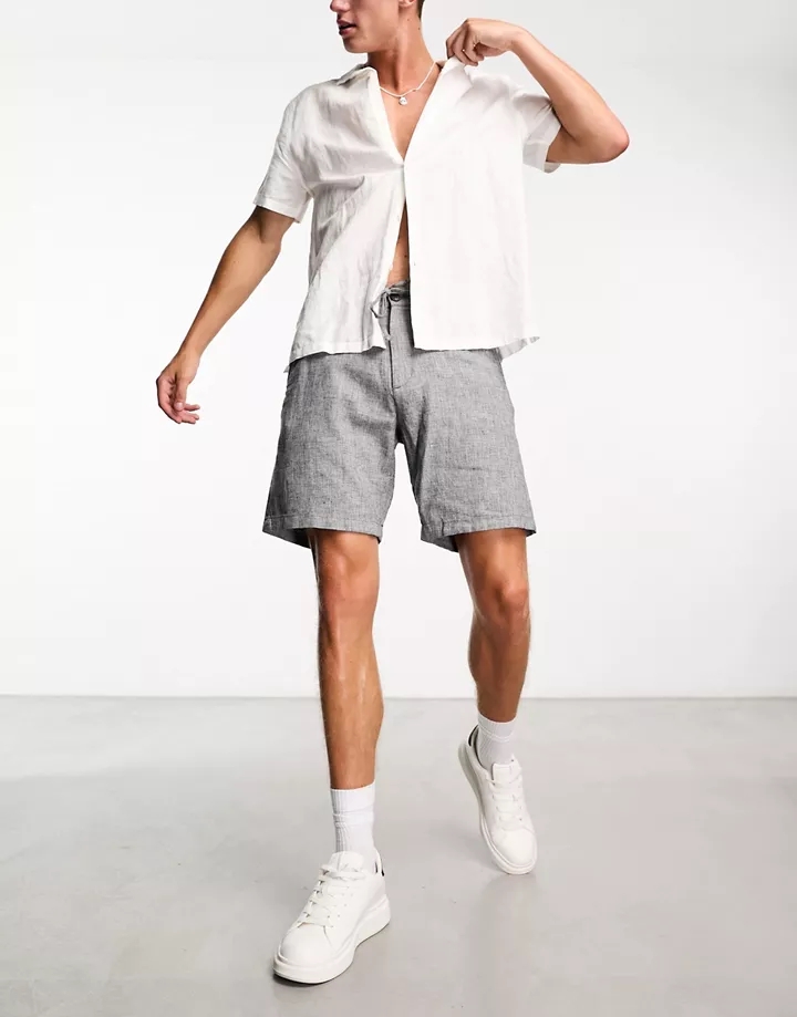 Pantalones cortos grises de mezcla de lino de Selected Homme Capitán cielo BWBPKrlI