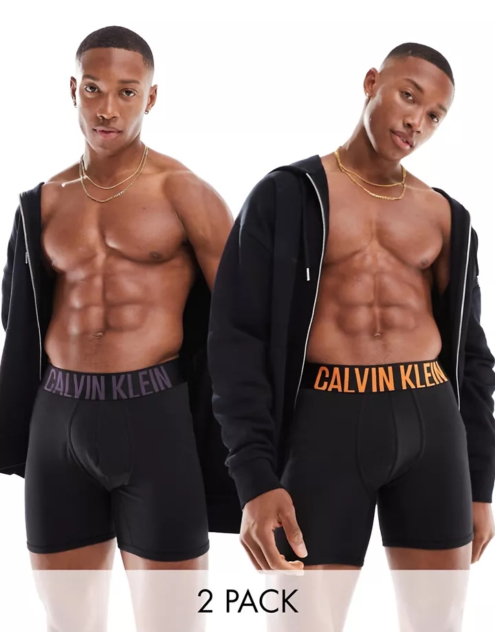 Pack de 2 calzoncillos bóxer negros con cinturilla del logo colorida Intense Power de Calvin Klein Negro BYdOBAch