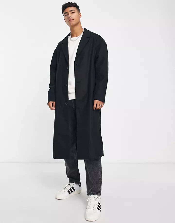 Abrigo negro con lana de New Look Negro BiTl7tbY