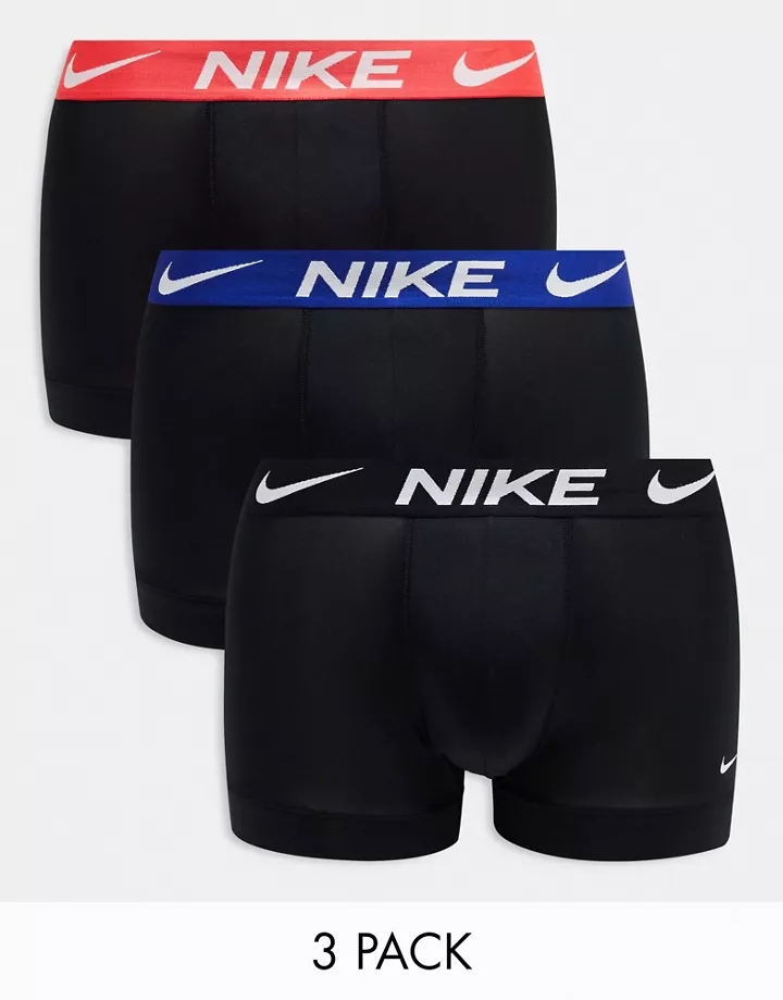 Pack de 3 calzoncillos negros básicos con cinturilla azul, negra y roja de microfibra Dri-FIT de Nike Negro BjBLpMzd