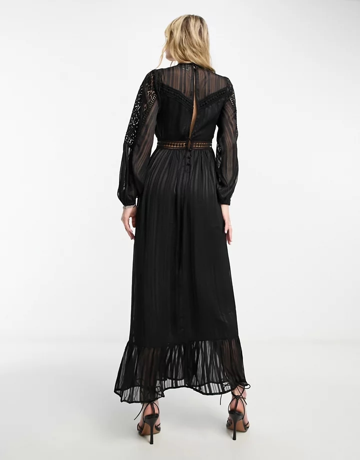 Vestido largo negro de satén con detalles de encaje variado de Reclaimed Vintage Negro BwcTIg4V