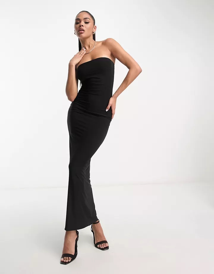 Vestido midi negro ajustado con diseño moldeado y escote palabra de honor de Fashionkilla Negro By6dynSI
