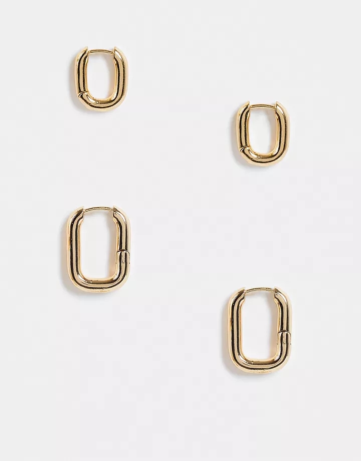 Pack de 2 pares de pendientes de aro dorados con diseño ovalado de DESIGN Dorado C00aZiae