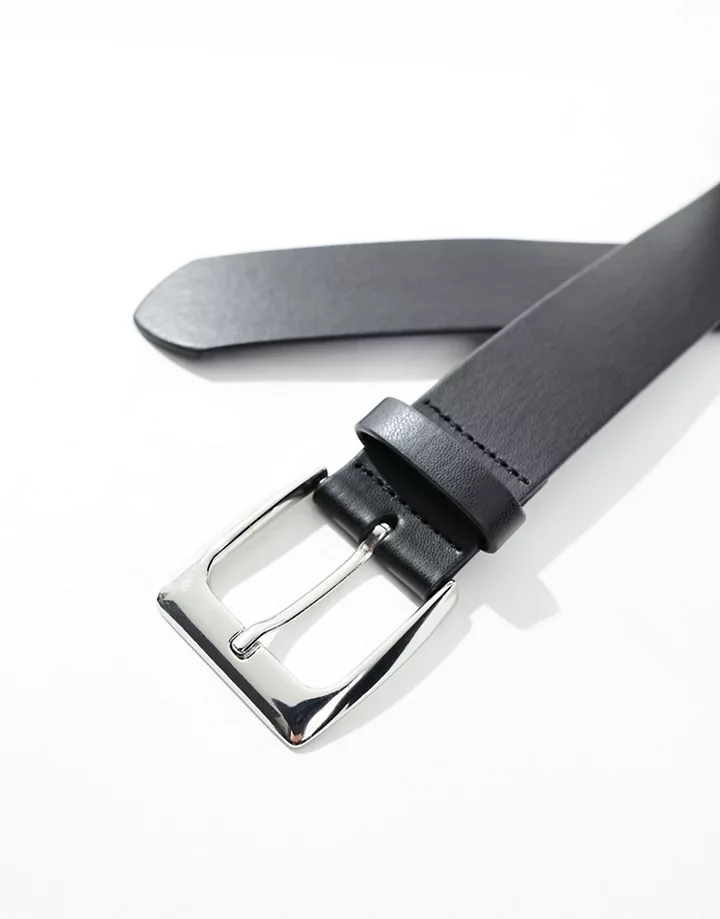 Cinturón boyfriend negro largo con hebilla rectangular de DESIGN Negro C930Xxm1