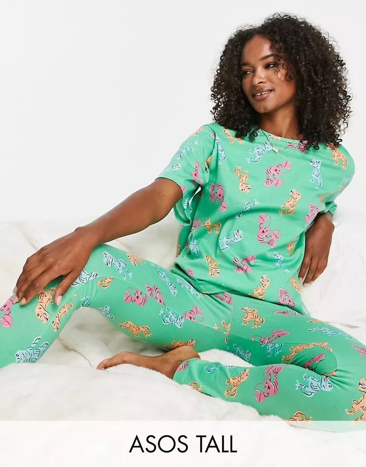 Pijama verde de camiseta extragrande y leggings con estampado de langostas y dinosaurios de DESIGN Tall Verde COGG8Fbl