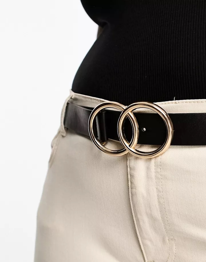 Cinturón para cadera y cintura con hebilla dorada de doble círculo biselado de metal de DESIGN Curve Dorado CW52F9rO