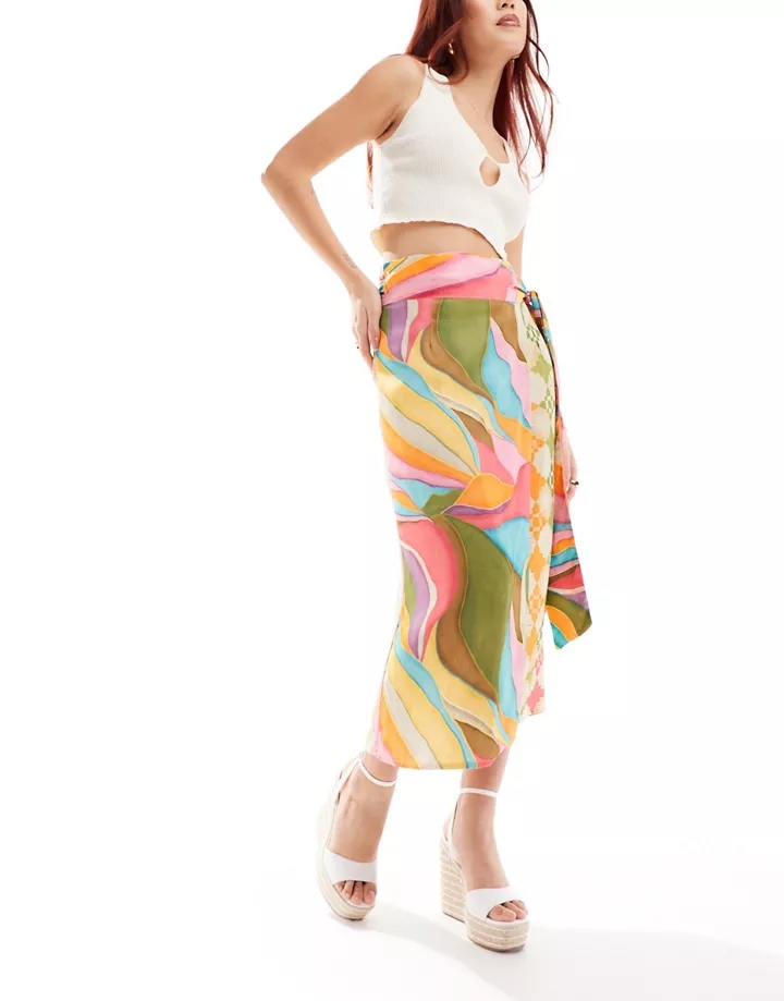 Falda semilarga cruzada con estampado abstracto Jaspre de Never Fully Dressed Multicolor CWjOp87y