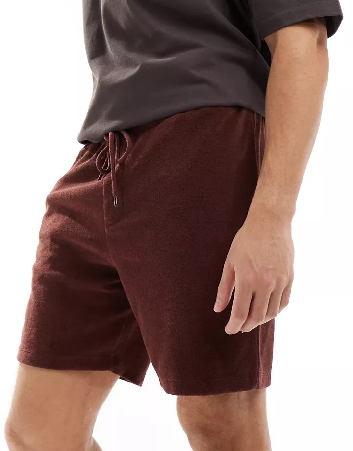 Pantalones cortos marrones de corte slim de tejido rizado de DESIGN Rum Raisin CZdE47sk