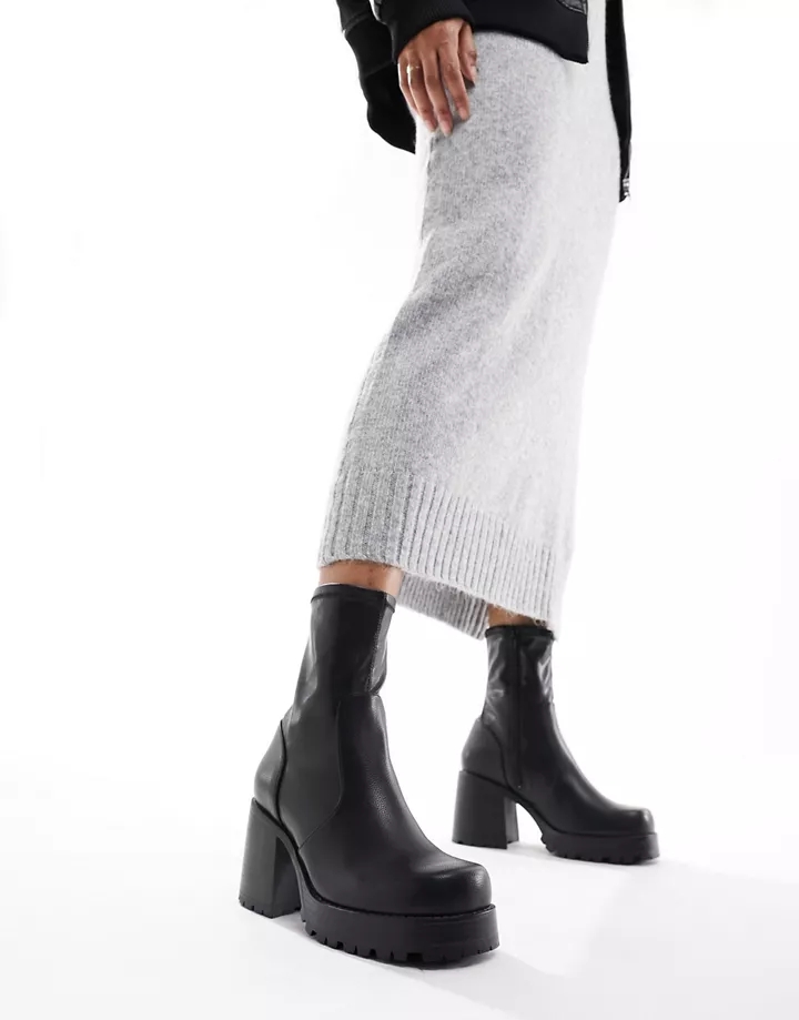 Botas negras estilo calcetín con tacón medio Retreat de DESIGN Wide Fit Negro CiKmAZ4K