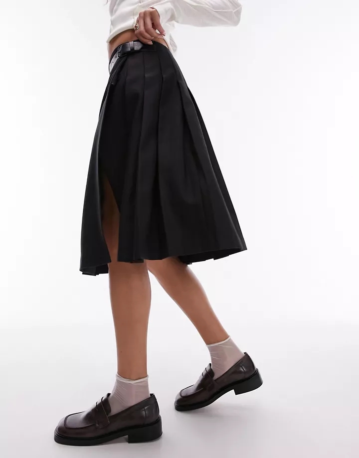 Falda por la rodilla negra plisada de corte sartorial estilo kilt escocesa de Topshop Negro CjrRtD8J