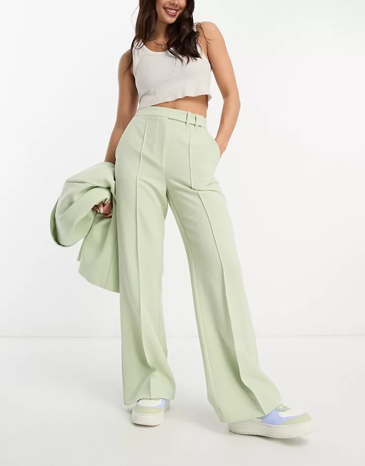 Pantalones verde salvia holgados de sastre de pernera ancha extragrande de Miss Selfridge (parte de un conjunto) Verde salvia CwEpHdX4