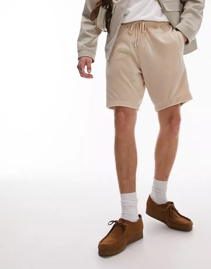 Pantalones cortos color piedra de tejido de rizo de Top