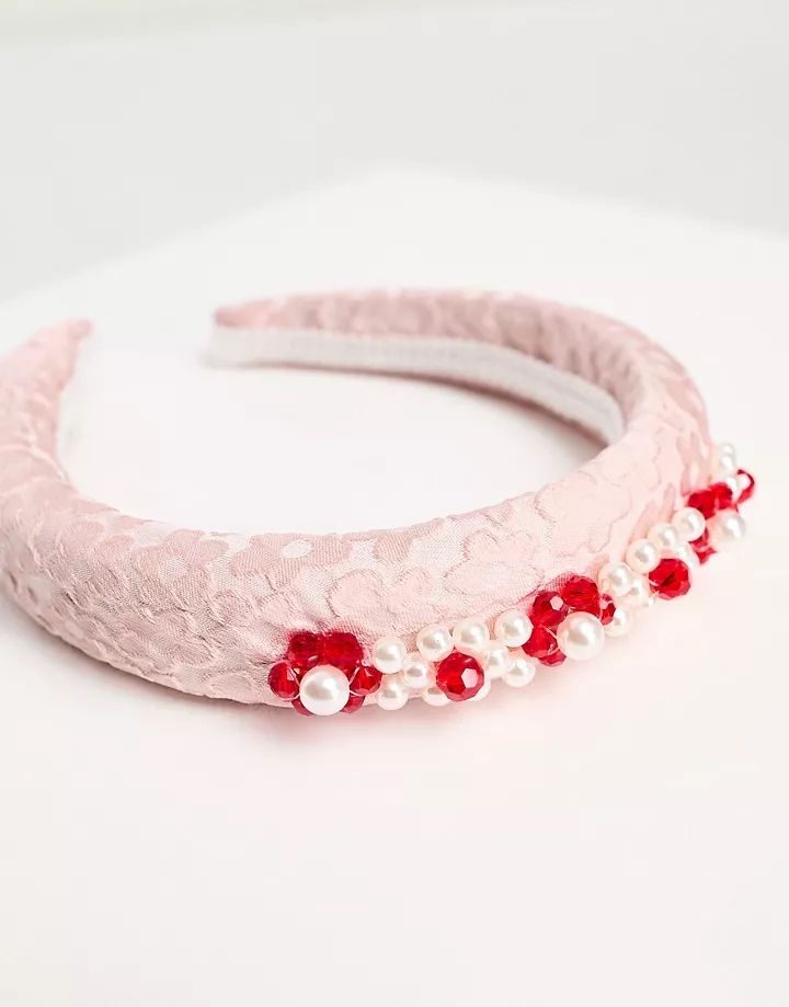 Diadema rosa de jacquard con adornos de perlas Dream de sister jane Rosa floral Cz54YO93