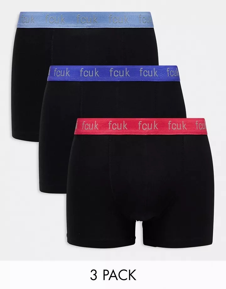 Pack de 3 calzoncillos negros con cinturilla en contraste de FCUK Negro D3AjHFnZ