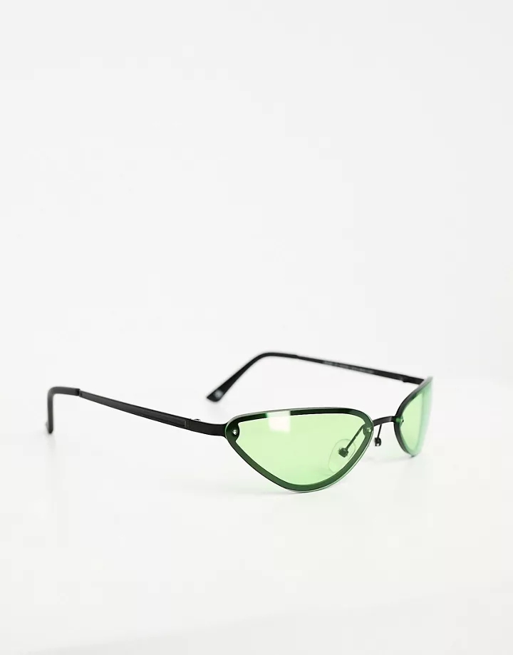 Gafas de sol negras estrechas estilo ojos de gato con lentes verdes de DESIGN Negro D6XROdrR