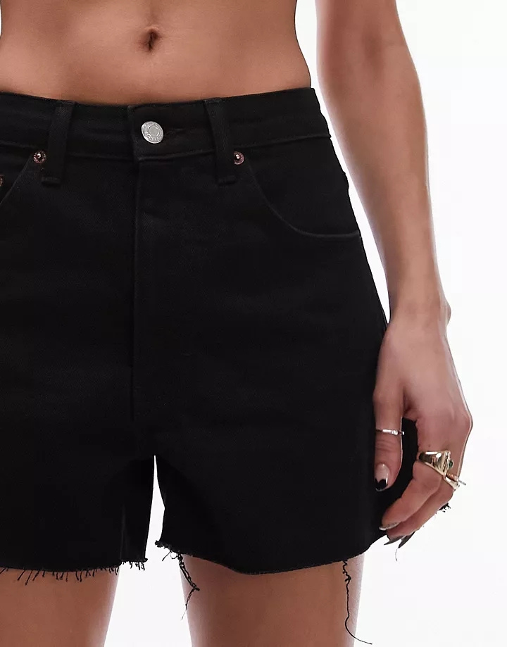 Pantalones cortos vaqueros negros cómodos elásticos de Topshop Negro DDiujC0s