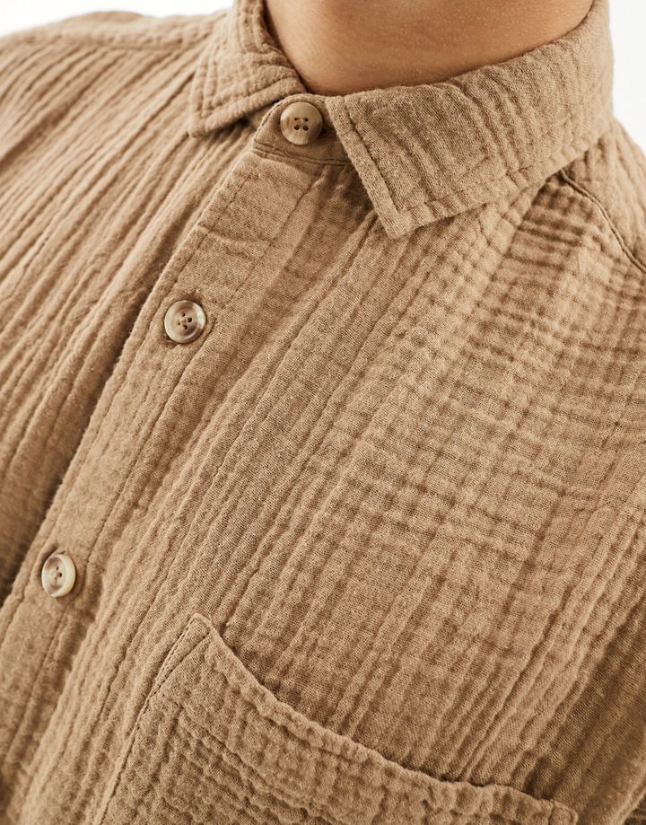 Camisa marrón holgada de manga corta con cuello de solapas de bambula de DESIGN Marrón DKmV5OHi