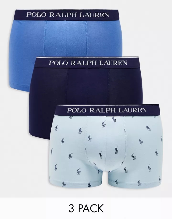 Pack de 3 calzoncillos de color azul, azul marino y gris con estampado integral del logo de Polo Ralph Lauren Pack de 3 calzoncillos DOdDkUVa