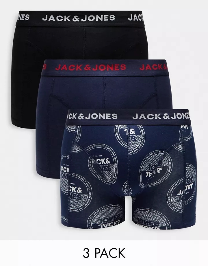 Pack de 3 calzoncillos de color azul marino y negro con logo estampado de Jack & Jones Azul marino/negro DZBNXgJN
