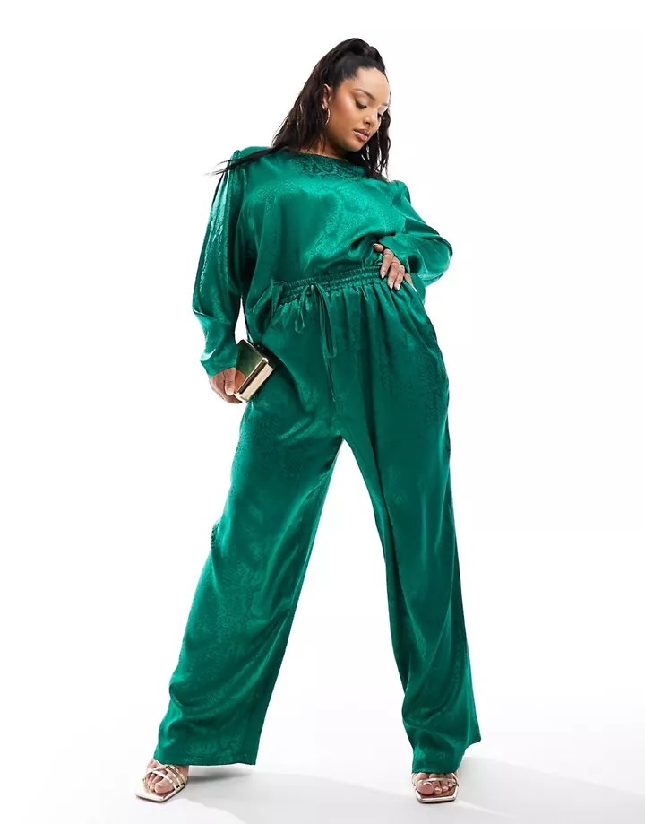 Pantalones verde esmeralda vaporosos de satén de Flounce London Plus (parte de un conjunto) Esmeralda DtXFg8Ot