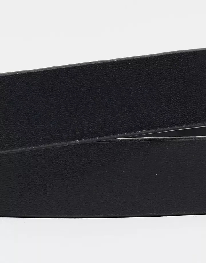 Cinturón de vestir estrecho negro de cuero con hebilla plateada de DESIGN Negro E3zPsIKq