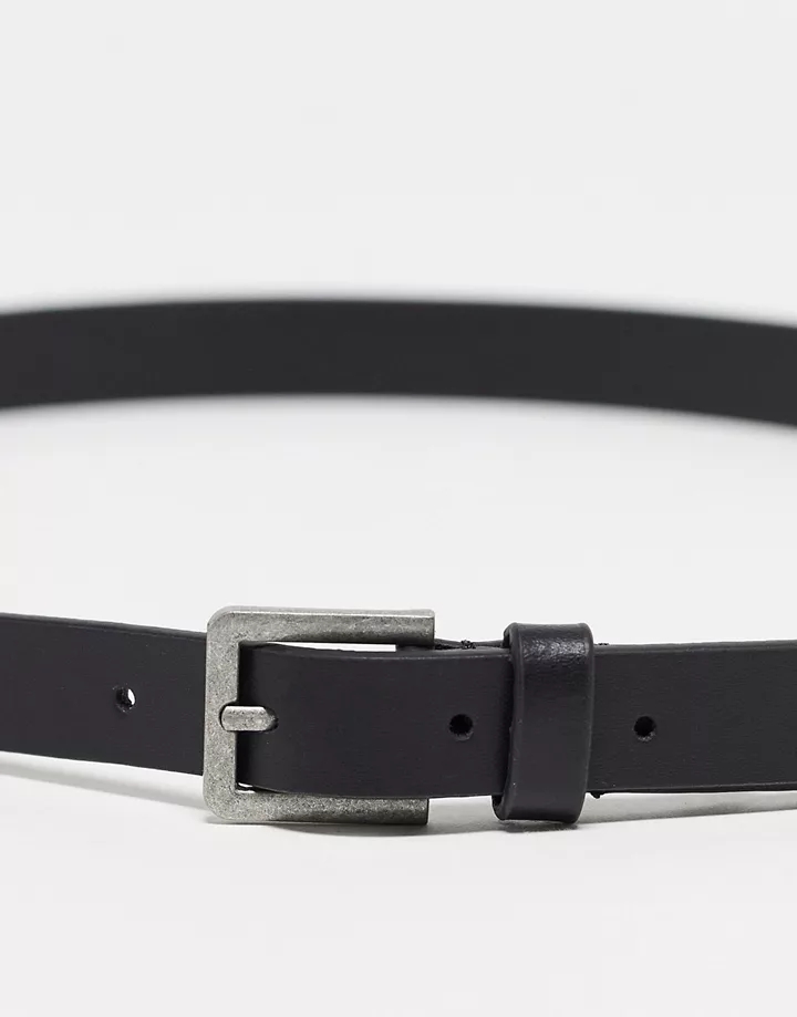 Cinturón de vestir estrecho negro de cuero con hebilla plateada de DESIGN Negro E3zPsIKq