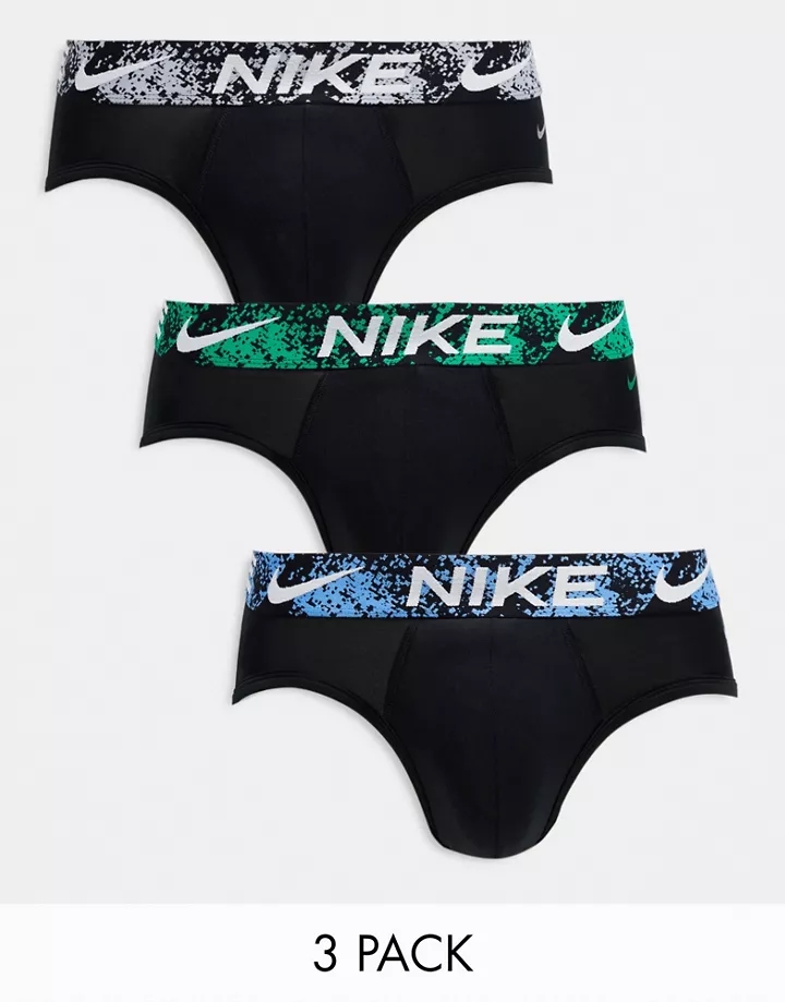 Pack de 3 calzoncillos slip negros básicos con cinturillas efecto tie dye de microfibra Dri-FIT de Nike Negro E7D86mf7