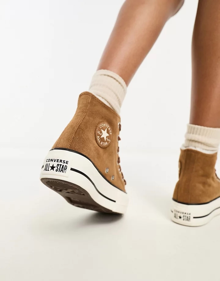 Zapatillas de deporte marrón castaño de ante con forro color crema de piel sintética Chuck Taylor All Star Lift Hi de Converse Marrón EADiOkfy