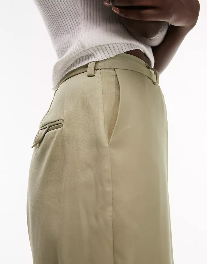 Pantalones verde salvia de corte recto holgado con detalle de bolsillo en la parte trasera de Topshop Tall (parte de un conjunto) Verde salvia EEWIwMTt