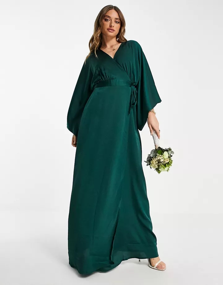 Vestido de dama de honor largo color verde esmeralda cr
