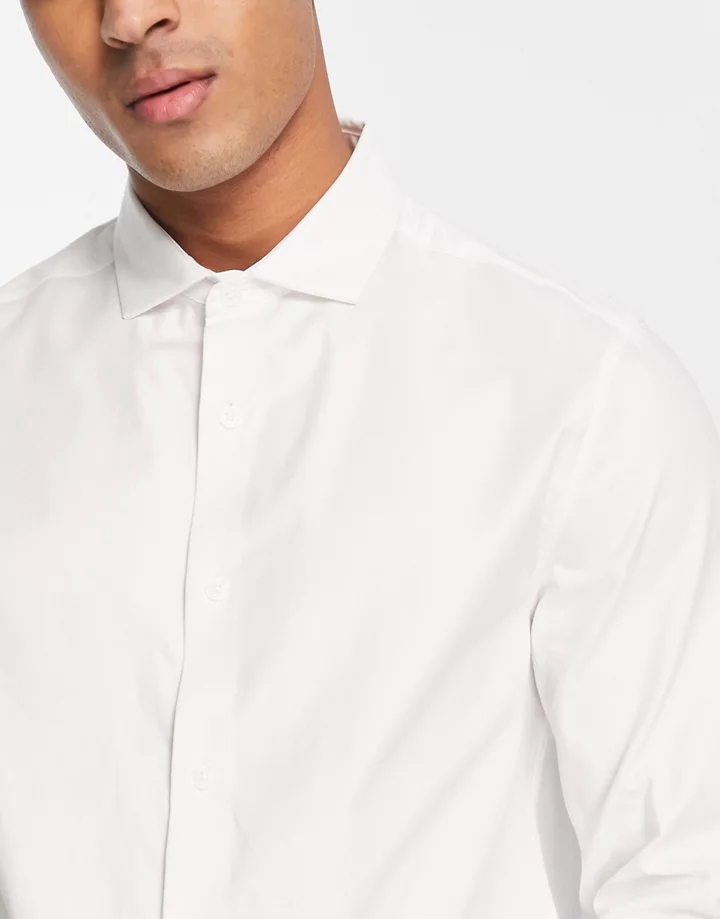 Camisa blanca de corte estándar con cuello italiano de sarga fácil de planchar premium de DESIGN Blanco EVRcJqzH