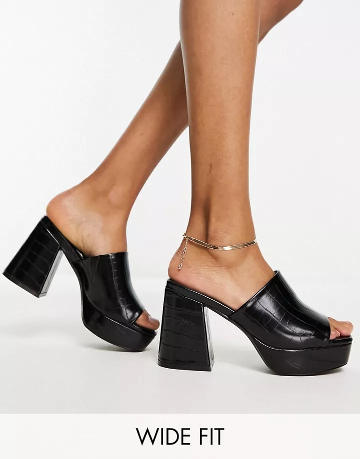 Sandalias negras estilo mule con plataforma de Simply Be Wide Fit Negro EVlgH4im