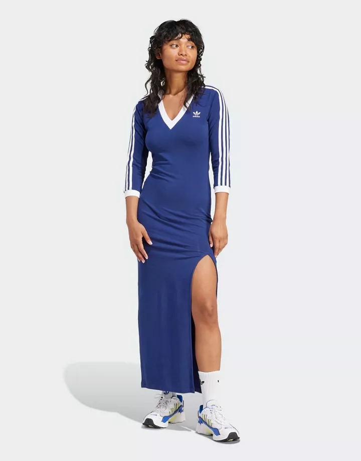 Vestido largo azul con detalle de 3 rayas Adicolor Classics de adidas Azul oscuro EqdmMpzN