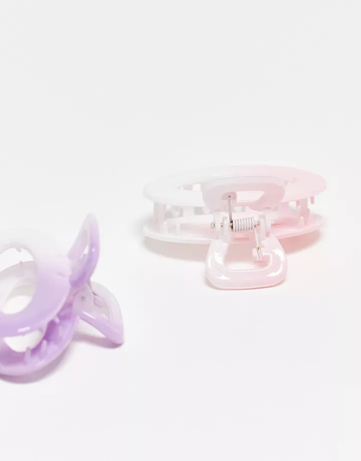 Pack de 2 pinzas para el cabello de color rosa y lila ovaladas con diseño degradado de DesignB London Multicolor EyMcDWaO