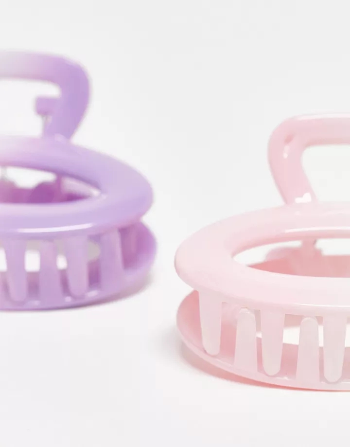 Pack de 2 pinzas para el cabello de color rosa y lila ovaladas con diseño degradado de DesignB London Multicolor EyMcDWaO