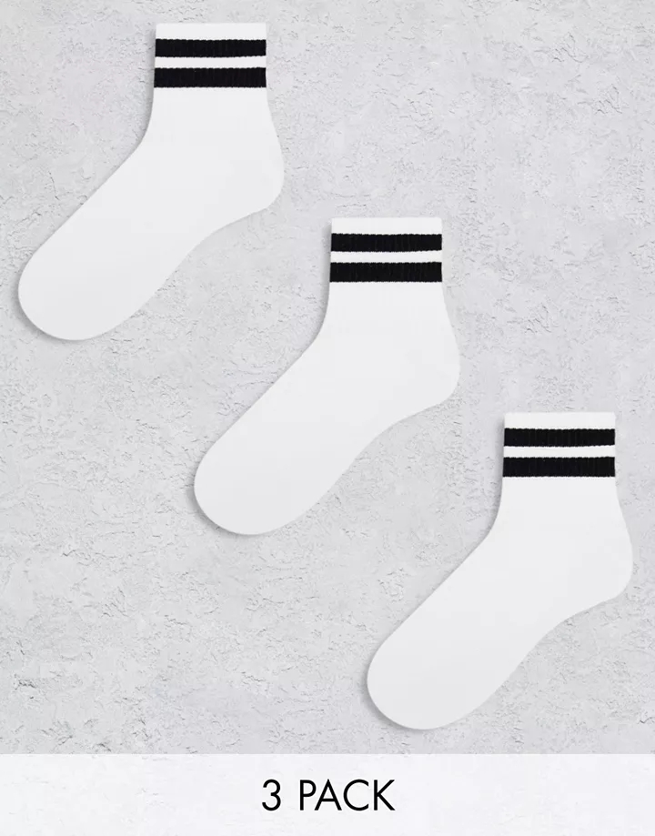 Pack de 3 pares de calcetines tobilleros blancos con ra
