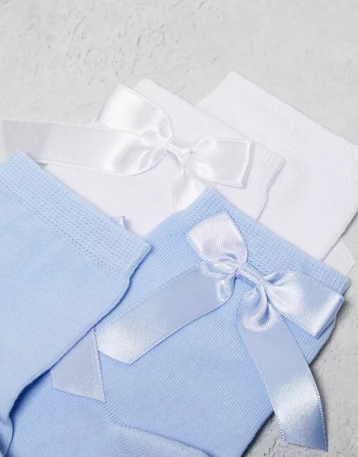 Pack de 2 pares de calcetines tobilleros de color blanco y azul con lazo de DESIGN Multicolor F1o8gBGn
