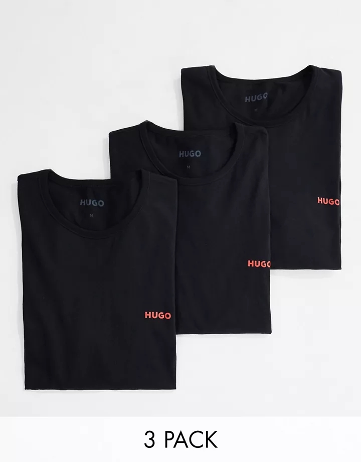 Pack de 3 camisetas negras de manga larga de HUGO Boss Negro F3omHlX6