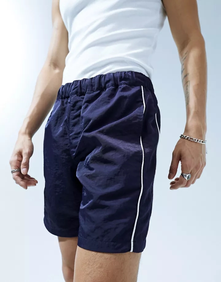 Pantalones cortos azul marino de corte slim con detalle de ribetes de nailon de DESIGN Azul marino F7rxBVcP