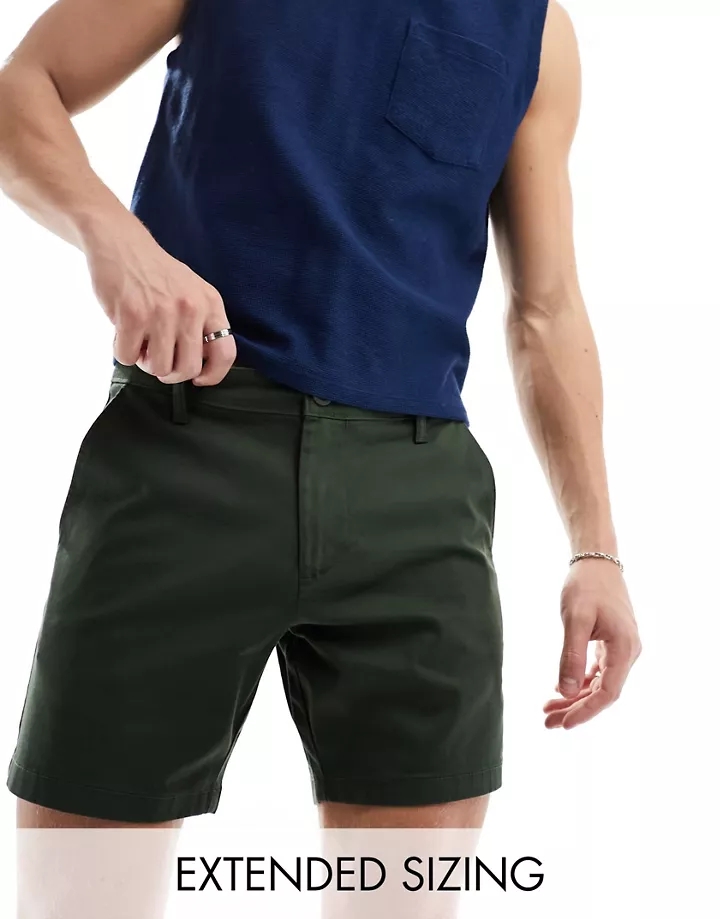 Pantalones cortos chinos caquis de largo medio y corte pitillo de DESIGN Caqui FDn9BWHJ