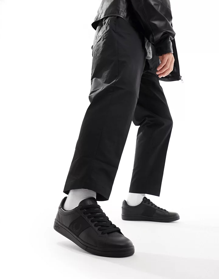 Zapatillas de deporte negras con logo de cuero de Fred Perry Negro FGjBf3iO