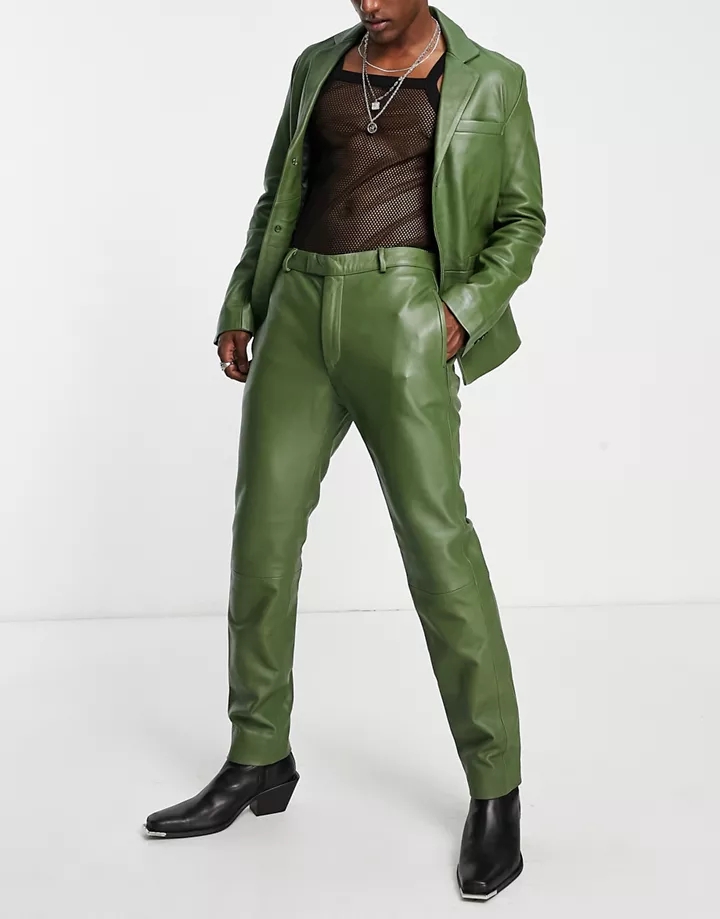 Pantalones de traje verdes de cuero de Bolongaro Trevor Verde FWUXOYI4