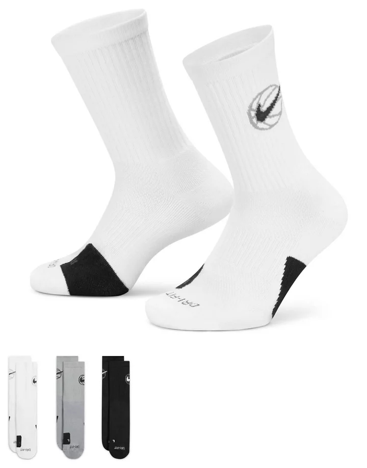 Pack de 3 pares de calcetines de color blanco, gris y negro unisex Everyday de Nike Basketball MULTICOLOR FjMygHrV