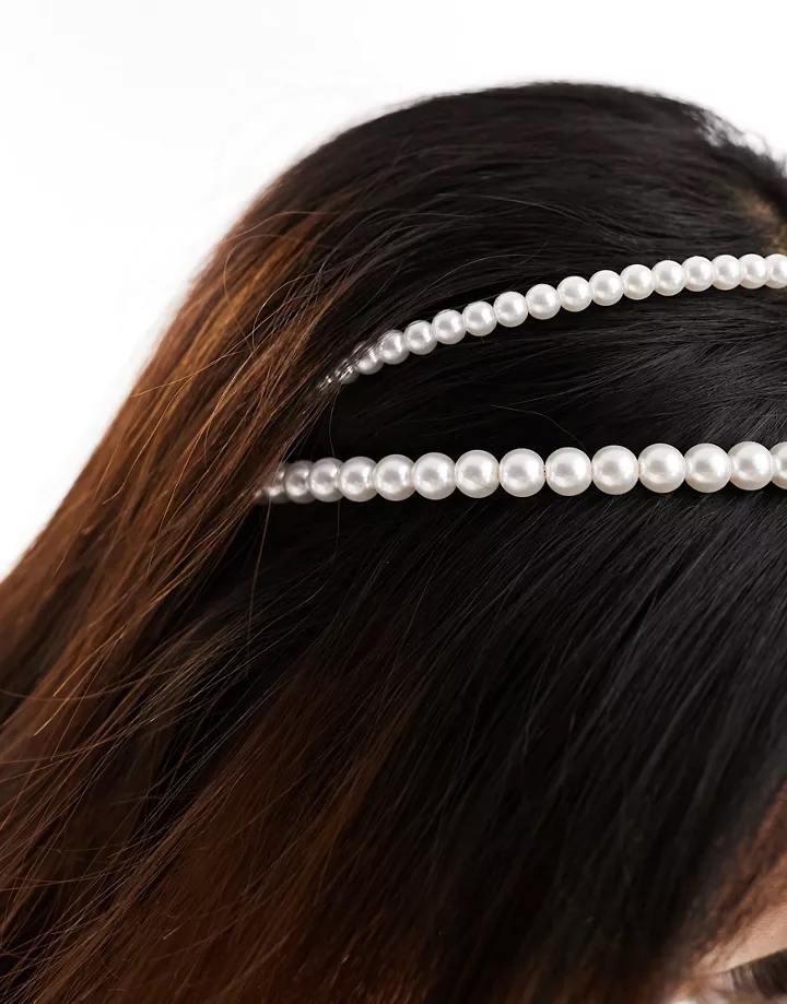 Diadema con diseño de bandas de perlas de DESIGN Dorado FntKxUEA
