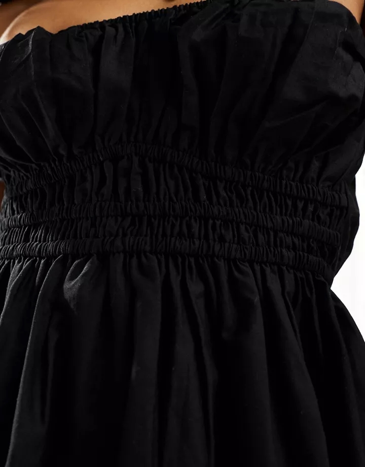 Vestido veraniego corto negro con escote palabra de honor y detalle fruncido en el pecho de DESIGN Negro FsDjsmwV