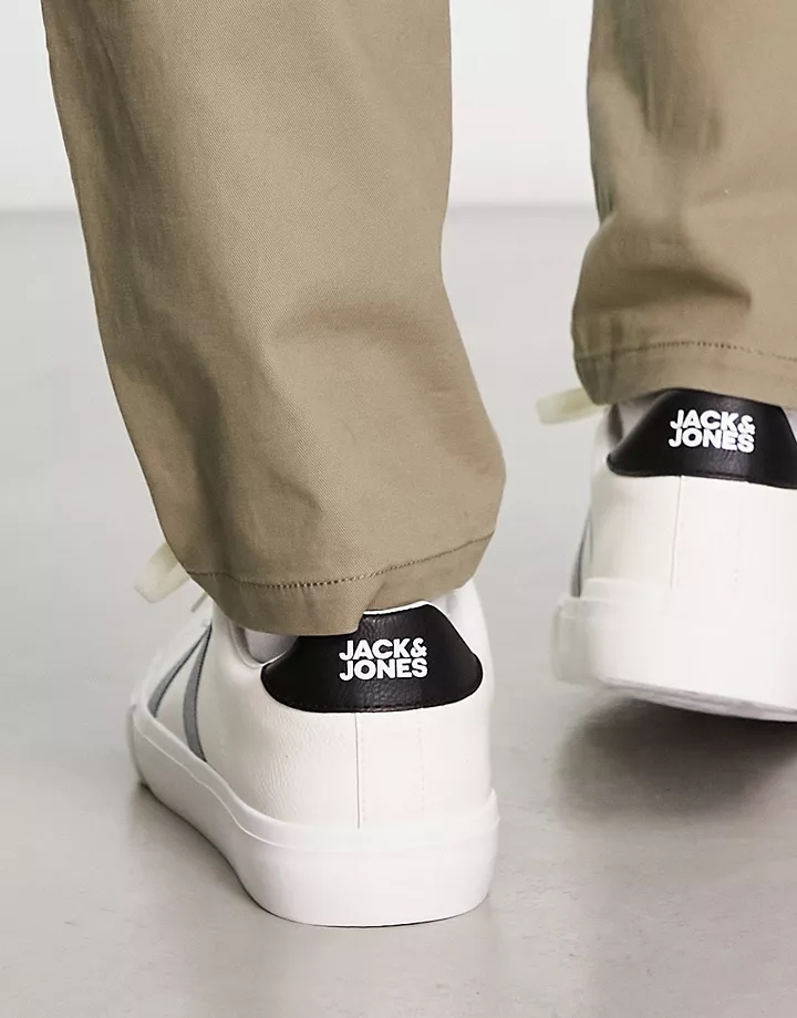 Zapatillas de deporte blancas y grises con panel en contraste de cuero sintético de Jack & Jones Blanco luminoso G2njk8Rc