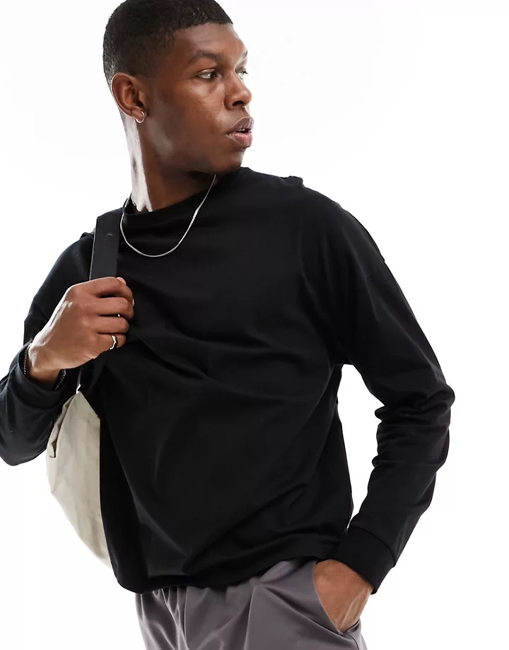 Camiseta deportiva negra extragrande de manga larga de algodón de secado rápido Icon de 4505 Negro GQCC2DtE