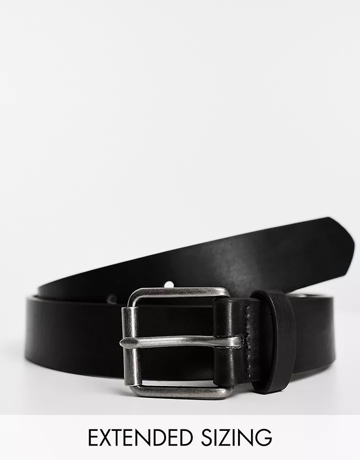 Cinturón de vestir negro de cuero sintético con hebilla