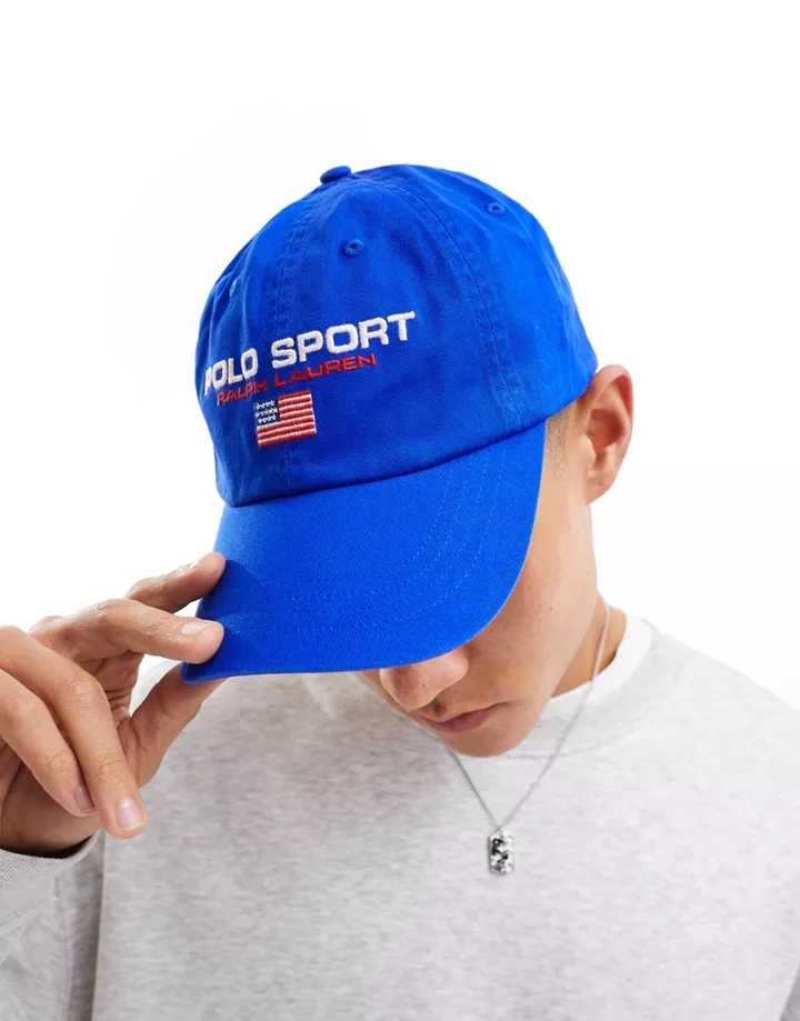 Gorra de béisbol azul luminoso con logo de sarga de la 